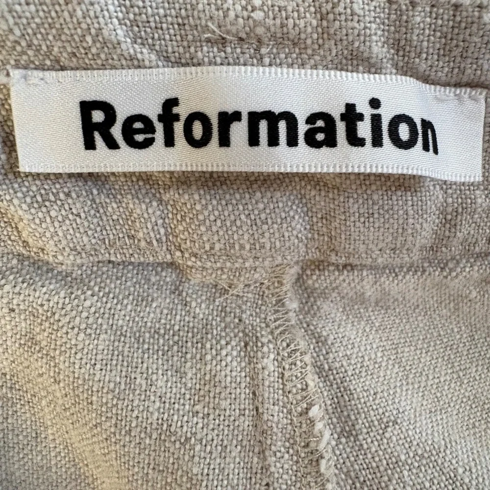 Reformation Wide Leg Pants Womens 0 Beige Linen High Rise Raw Hem Cropped Baggy